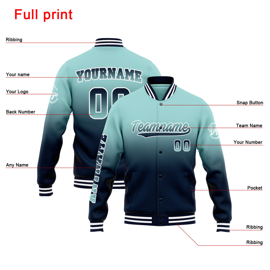 Custom Varsity Jacket Letterman Jacket For Men, Women And Youth Light Teal&Navy