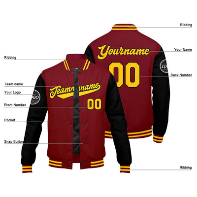 Custom Varsity Jacket Letterman Jacket For Men, Women And Youth Crimson Black Yellow