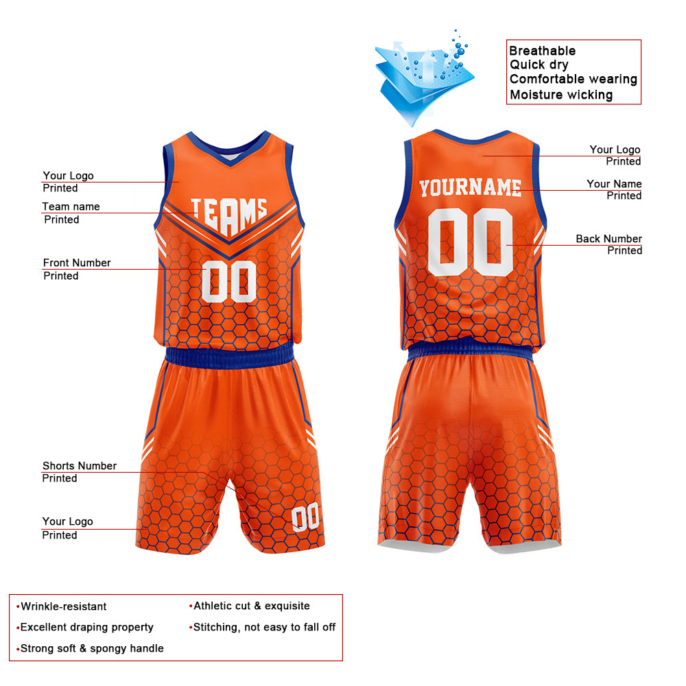 Custom Orange-Royal Basketball Jersey for man women uniform Suit Kids Adults Personalized Jersey