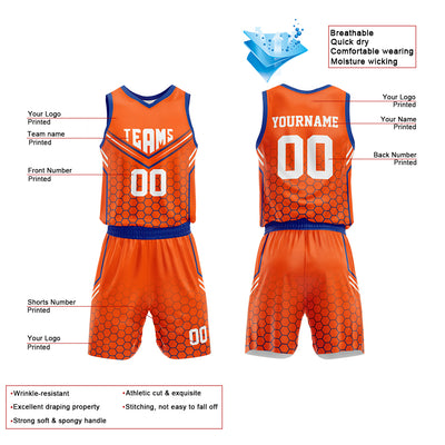 Custom Orange-Royal Basketball Jersey for man women uniform Suit Kids Adults Personalized Jersey