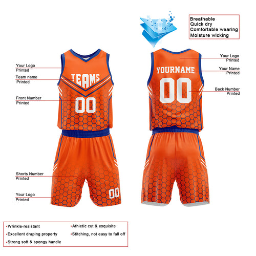 Custom Orange-Royal Basketball Jersey for man women uniform Suit Kids Adults Personalized Jersey