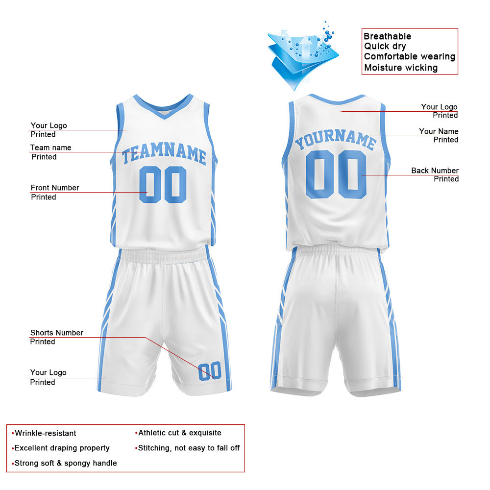 Custom White-Light Blue Basketball Jersey for man women uniform Suit Kids Adults Personalized Jersey