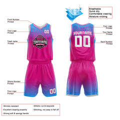 Custom Hot Pink-Blue Basketball Jersey for man women uniform Suit Kids Adults Personalized Jersey