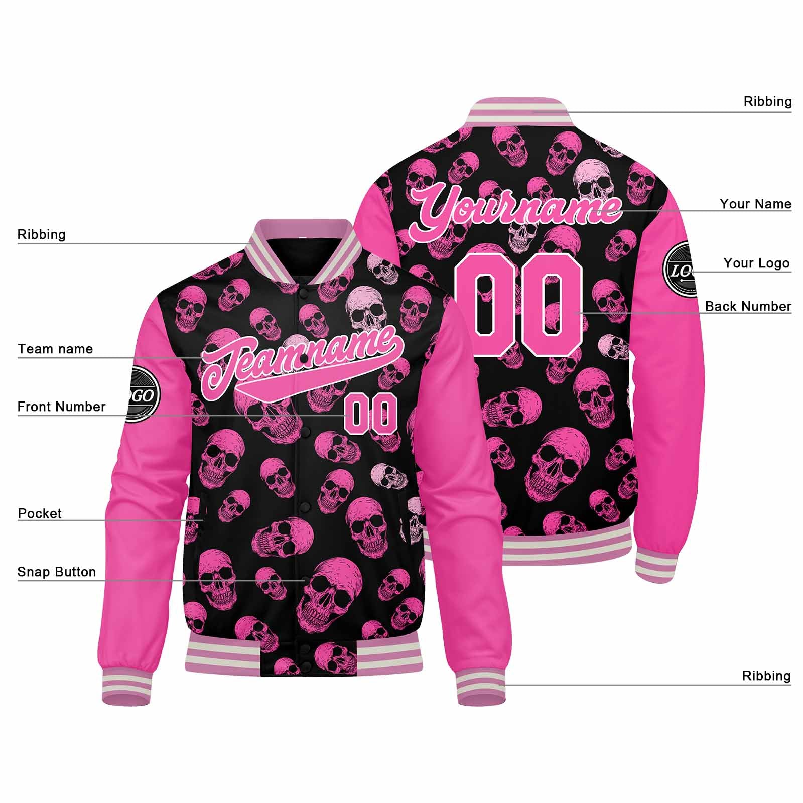 Custom Varsity Jacket Letterman Jacket For Men, Women And Youth Pink