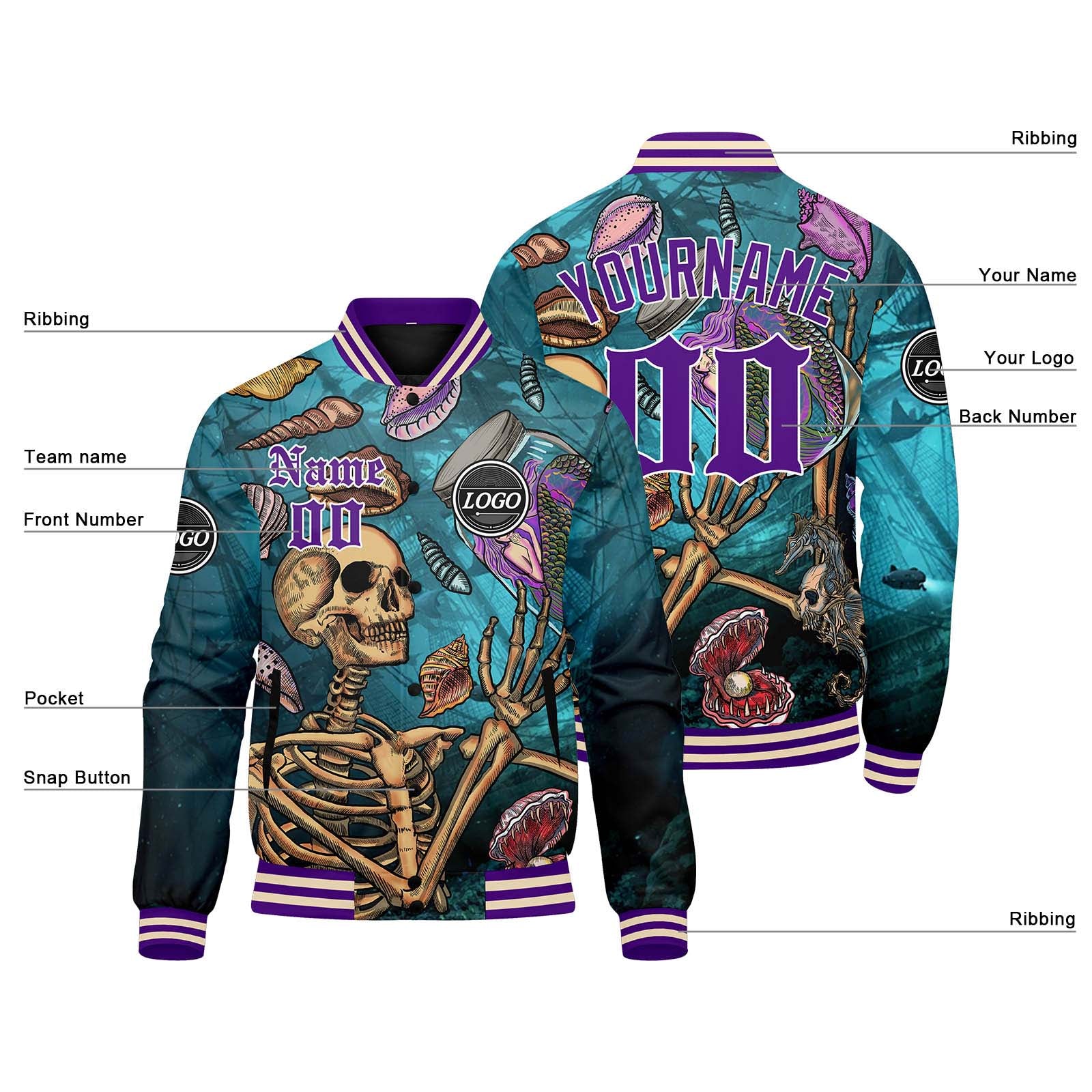 Custom Varsity Jacket Letterman Jacket For Men, Women And Youth Aqua