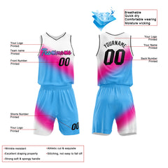 Custom White-Hot Pink-Light Blue Basketball Jersey for man women uniform Suit Kids Adults Personalized Jersey