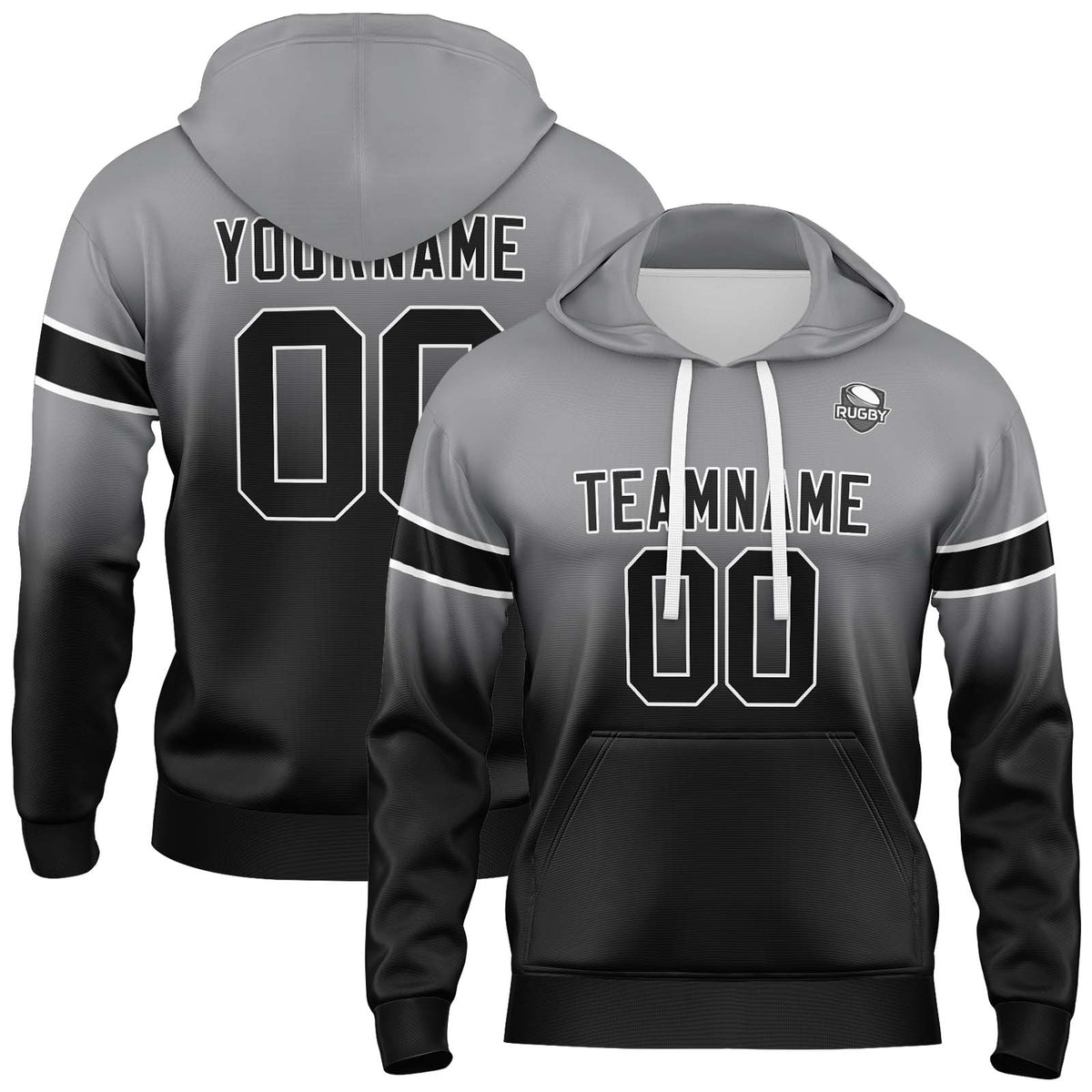 Custom Gradient Hoodie For Man Woman Girl Boy Print Your Logo Name Number Grey Black