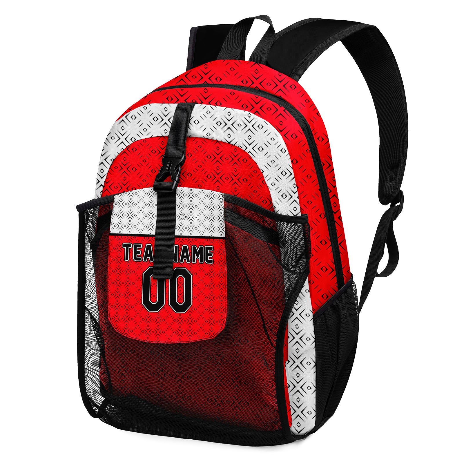 Customize Red White Backpacks Featuring Personalized Names, Numbers and Logos