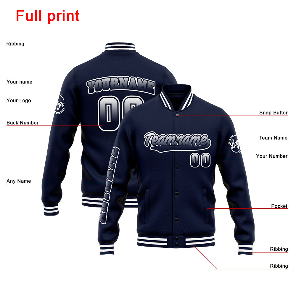 Custom Varsity Jacket Letterman Jacket For Men, Women And Youth Navy White