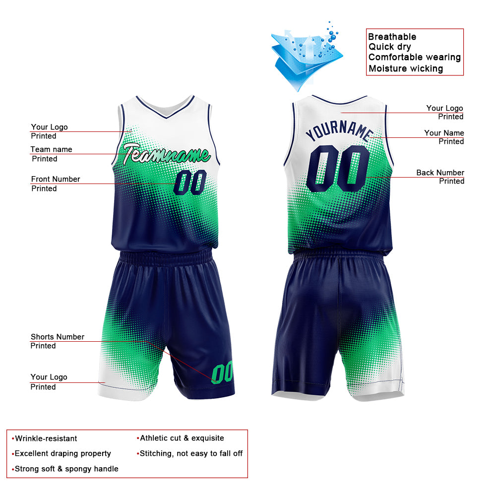 Custom White-Green-Navy Basketball Jersey for man women uniform Suit Kids Adults Personalized Jersey