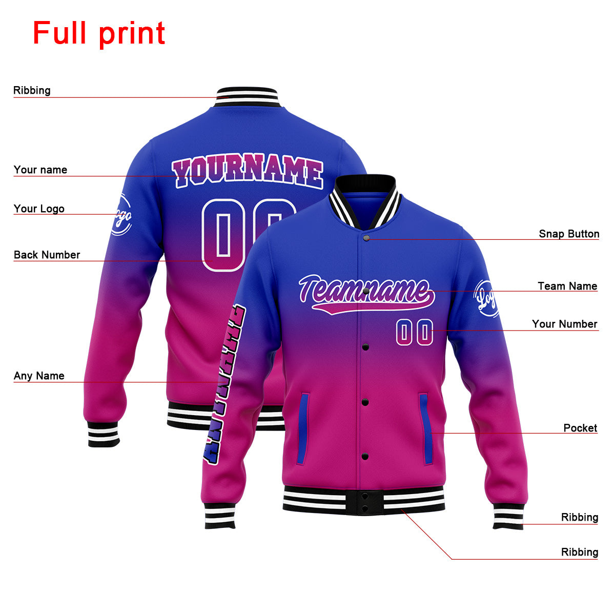 Custom Varsity Jacket Letterman Jacket For Men, Women And Youth Royal&Rose