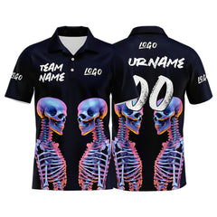 Custom Machinery Skeleton-Black&Silvery Football Polo Shirts Add Your Unique Logo/Name/Number