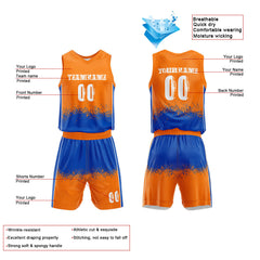 Custom Orange-Blue Basketball Jersey for man women uniform Suit Kids Adults Personalized Jersey