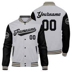 Custom Varsity Jacket Letterman Jacket For Men, Women And Youth Grey Black Cream