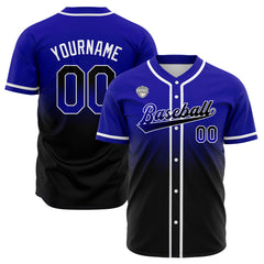 Custom Gradient Print Hip Hop Button Down Baseball Jersey Royal&Black