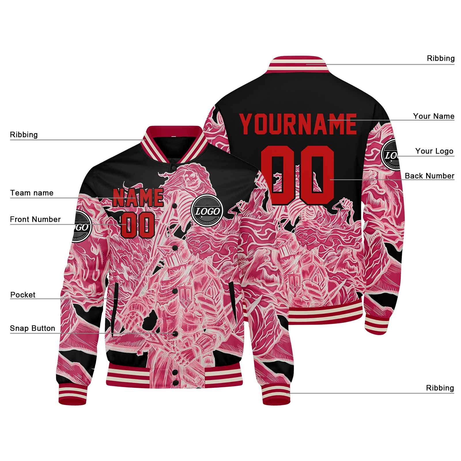 Custom Varsity Jacket Letterman Jacket For Men, Women And Youth Pink