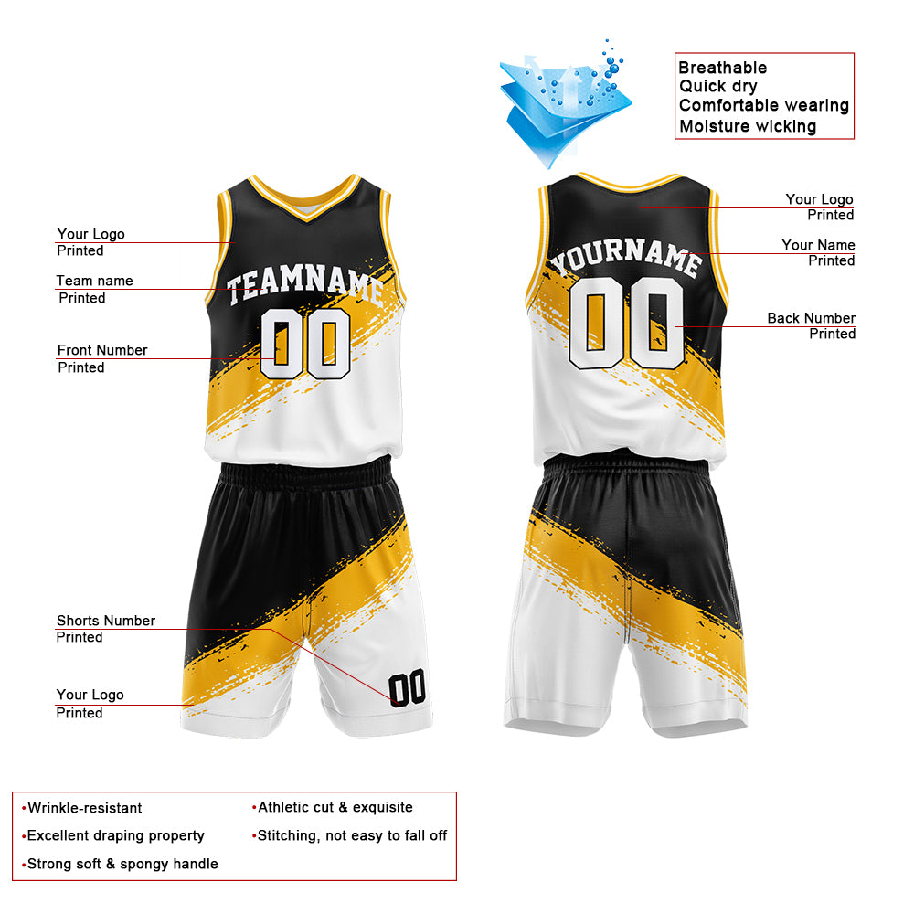 Custom Black-Yellow-White Basketball Jersey for man women uniform Suit Kids Adults Personalized Jersey