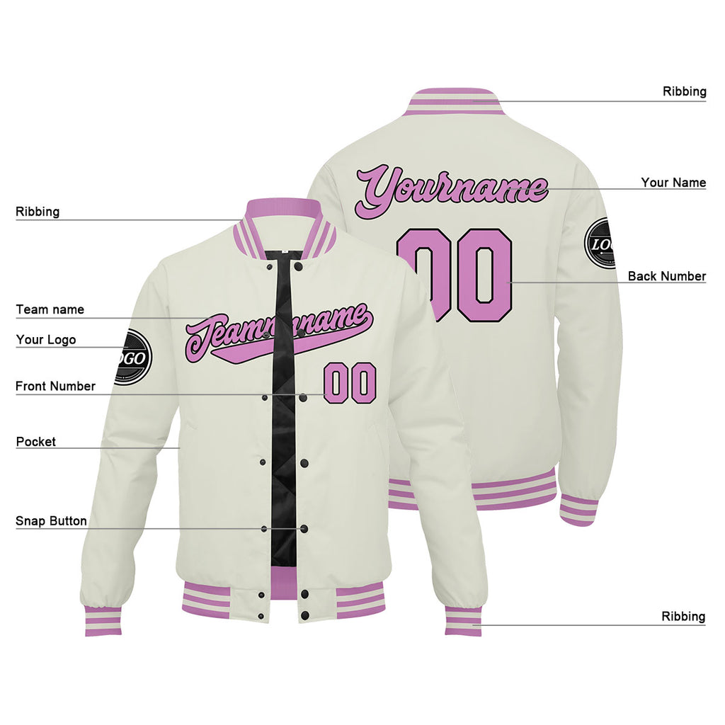 Custom Varsity Jacket Letterman Jacket For Men, Women And Youth Cream Pink