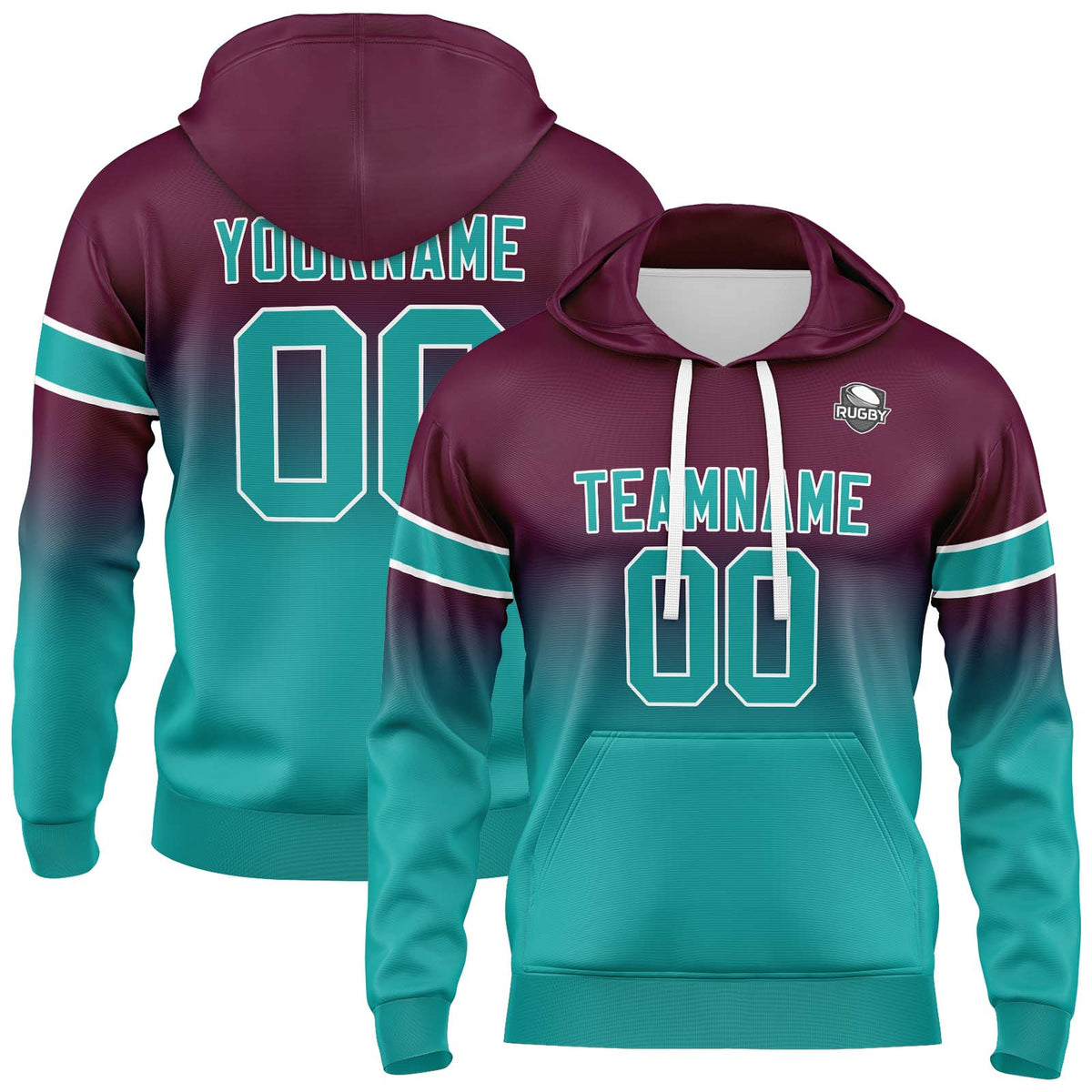 Custom Gradient Hoodie For Man Woman Girl Boy Print Your Logo Name Number Burgundy Teal