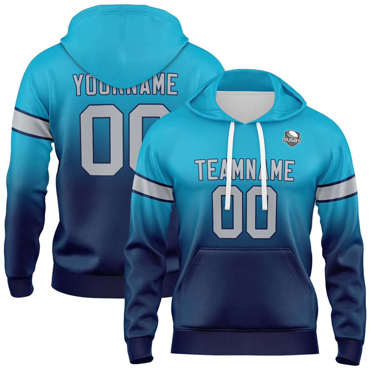 Custom Gradient Hoodie For Man Woman Girl Boy Print Your Logo Name Number Aqua Dark Blue