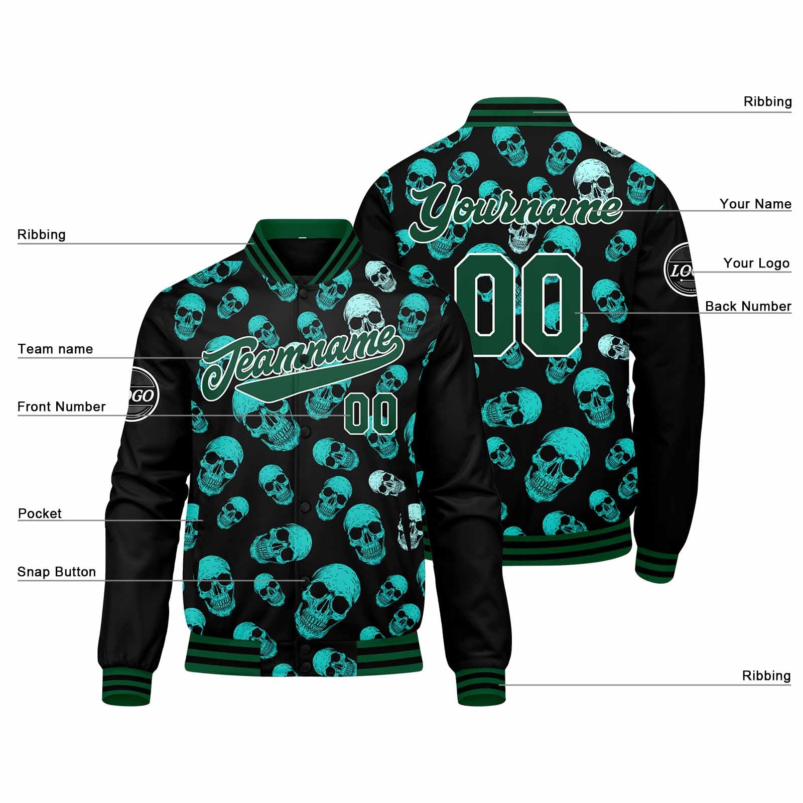 Custom Varsity Jacket Letterman Jacket For Men, Women And Youth Dark Green