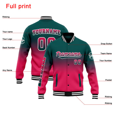 Custom Varsity Jacket Letterman Jacket For Men, Women And Youth Dark Green&Pink