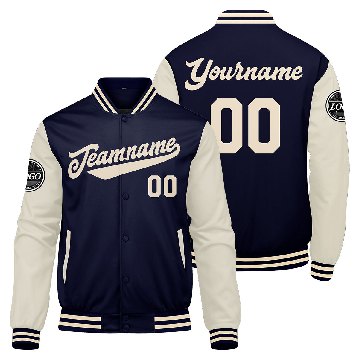 Custom Varsity Jacket Letterman Jacket For Men, Women And Youth Navy Cream