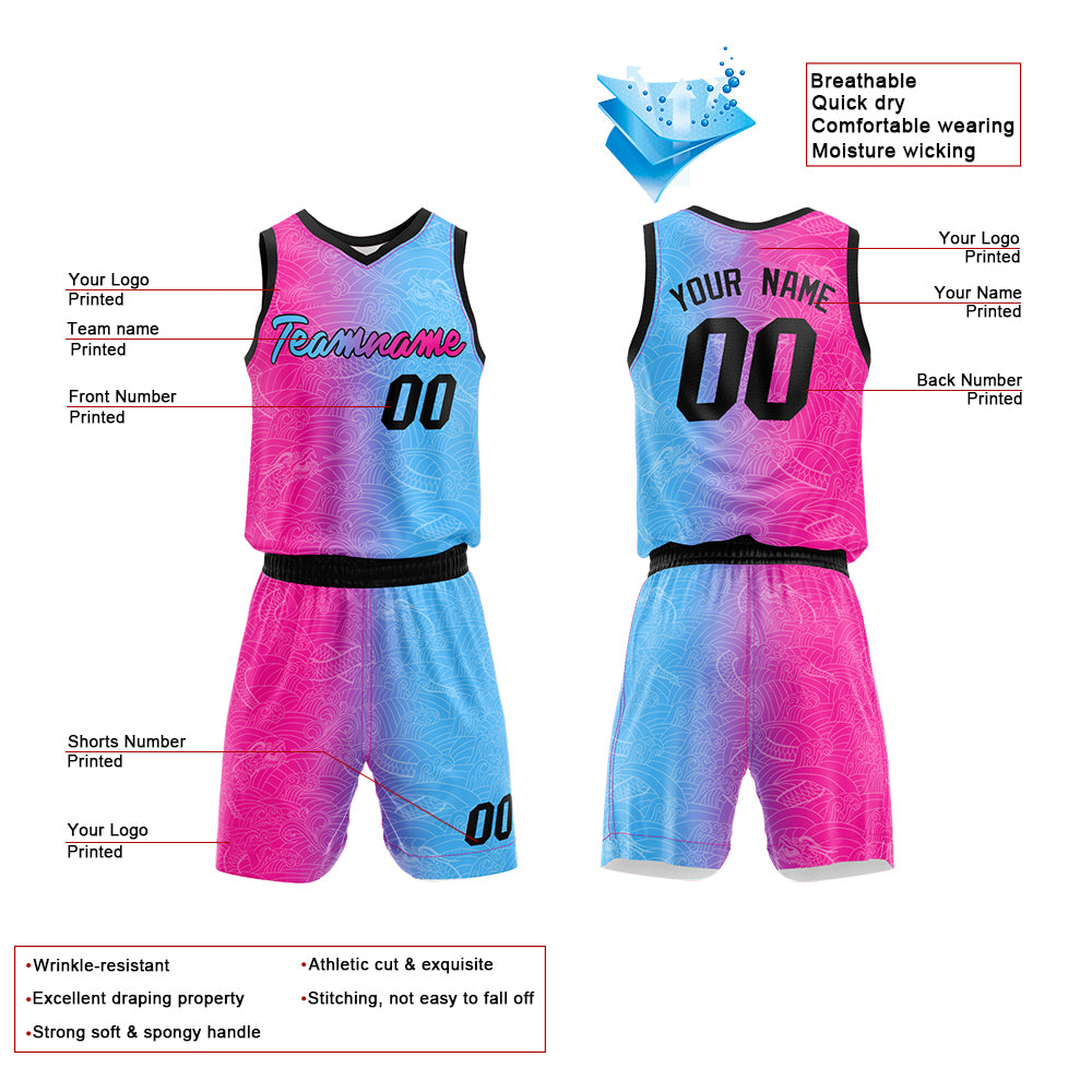 Custom Hot Pink-Light Blue Basketball Jersey for man women uniform Suit Kids Adults Personalized Jersey