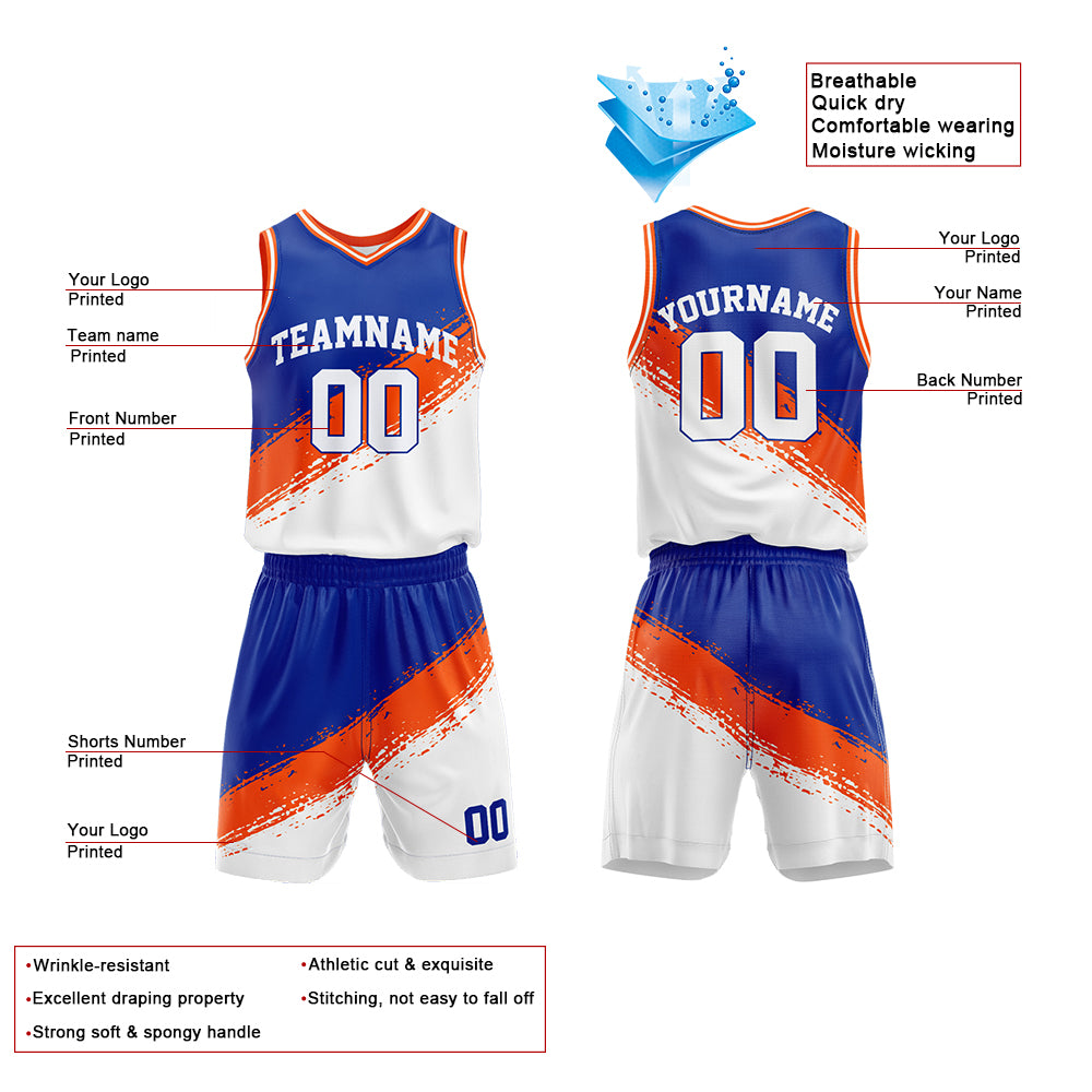 Custom Royal-Orange-White Basketball Jersey for man women uniform Suit Kids Adults Personalized Jersey