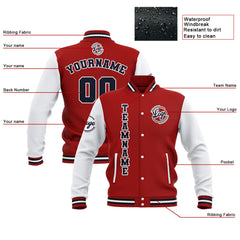 Custom Red White Navy Waterproof Varsity Jackets Personalized Stitched Name Number Logo to Letterman Jackets