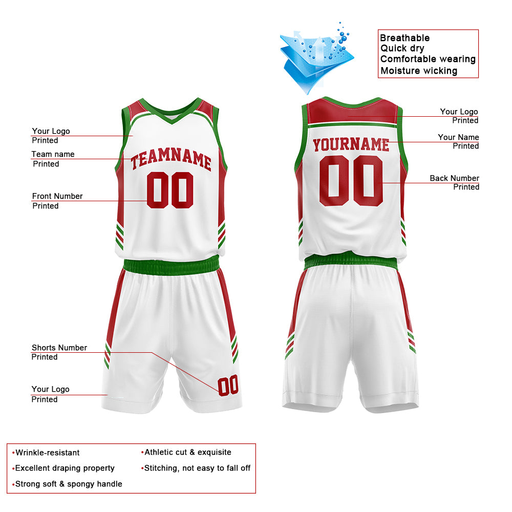 Custom White-Red-Green Basketball Jersey for man women uniform Suit Kids Adults Personalized Jersey