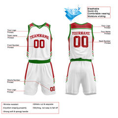 Custom White-Red-Green Basketball Jersey for man women uniform Suit Kids Adults Personalized Jersey