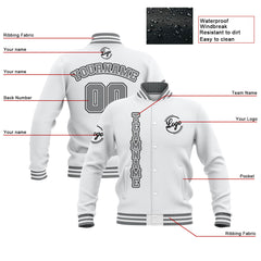 Custom White Grey Waterproof Varsity Jackets Personalized Stitched Name Number Logo to Letterman Jackets