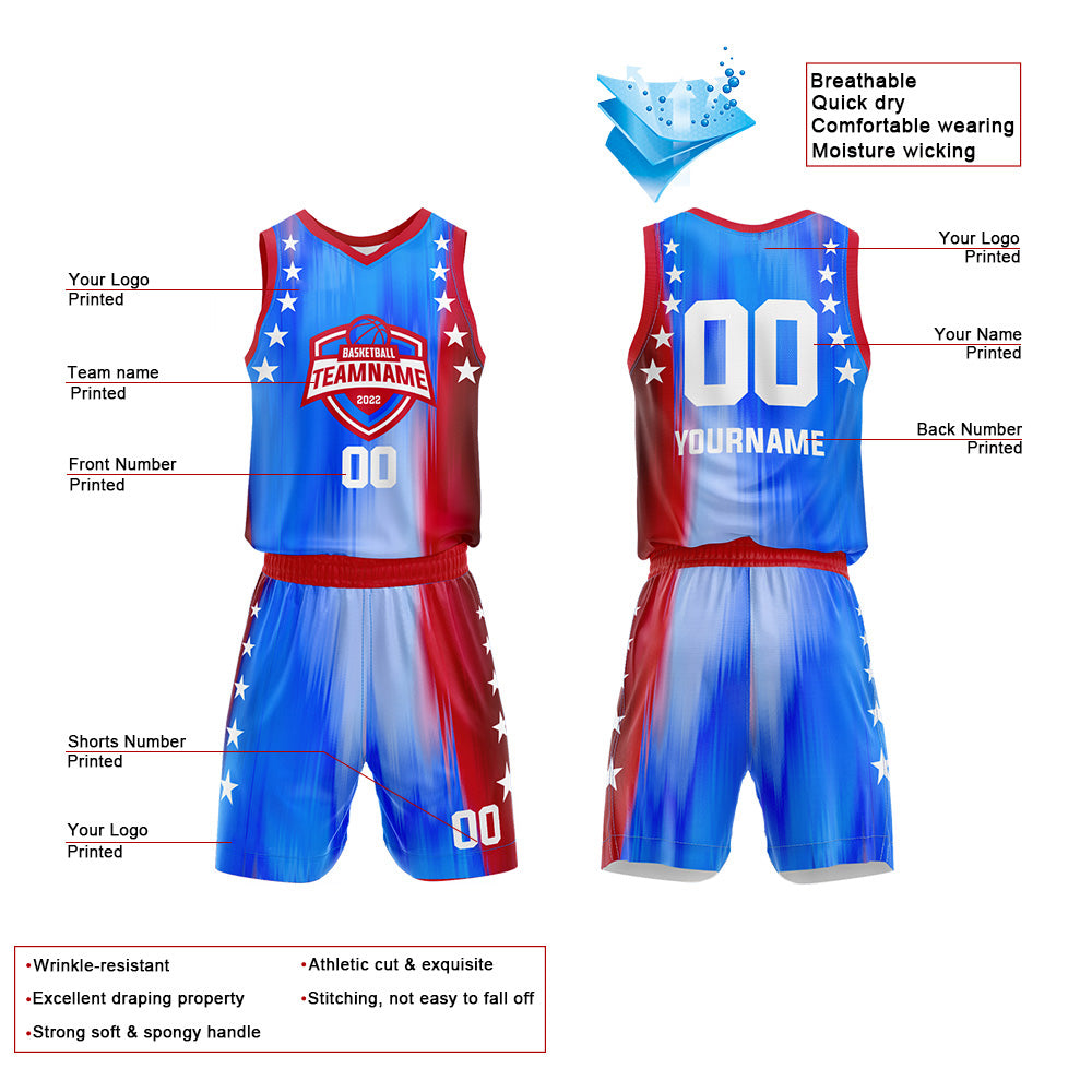 Custom Blue-Red Basketball Jersey for man women uniform Suit Kids Adults Personalized Jersey