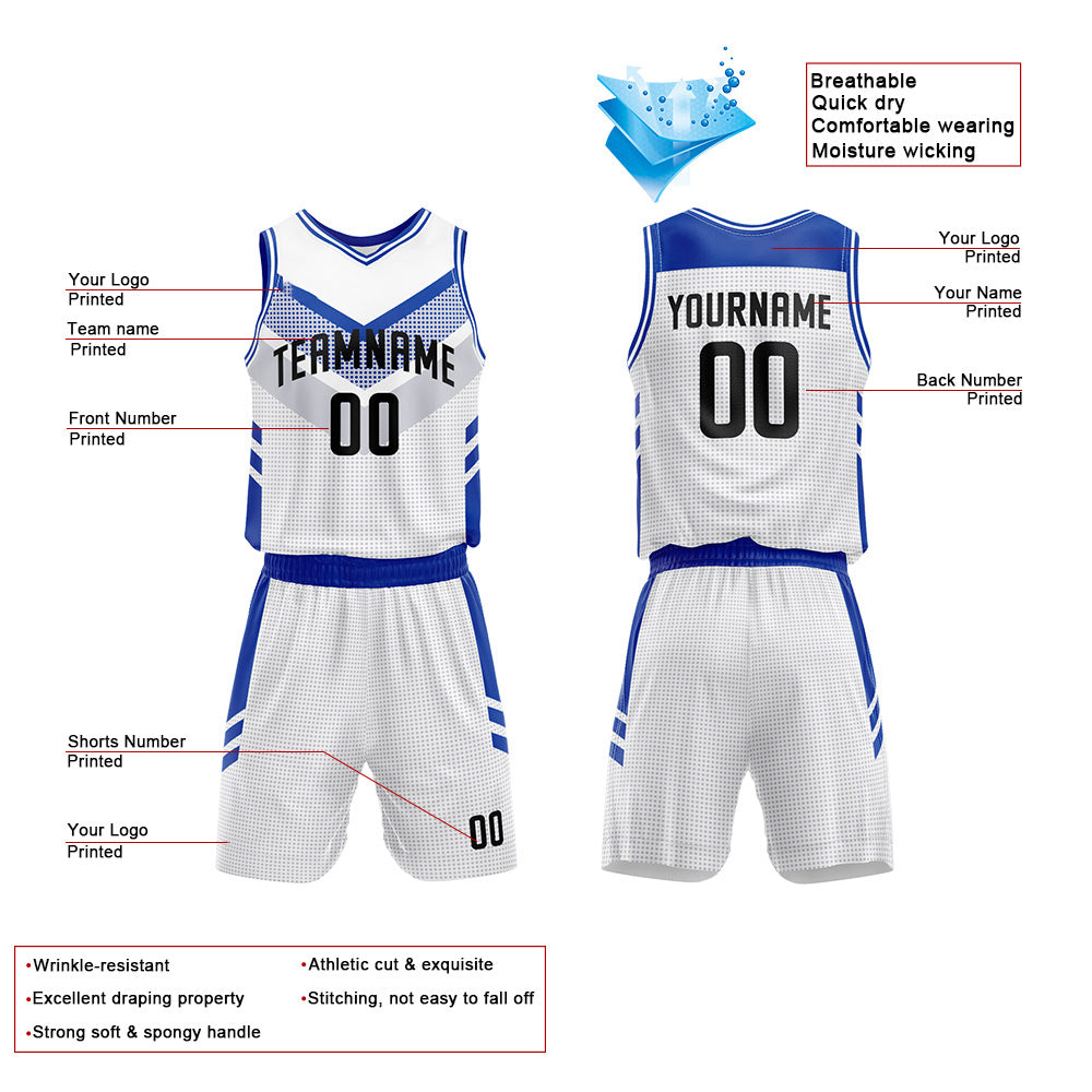 Custom White-Blue Basketball Jersey for man women uniform Suit Kids Adults Personalized Jersey