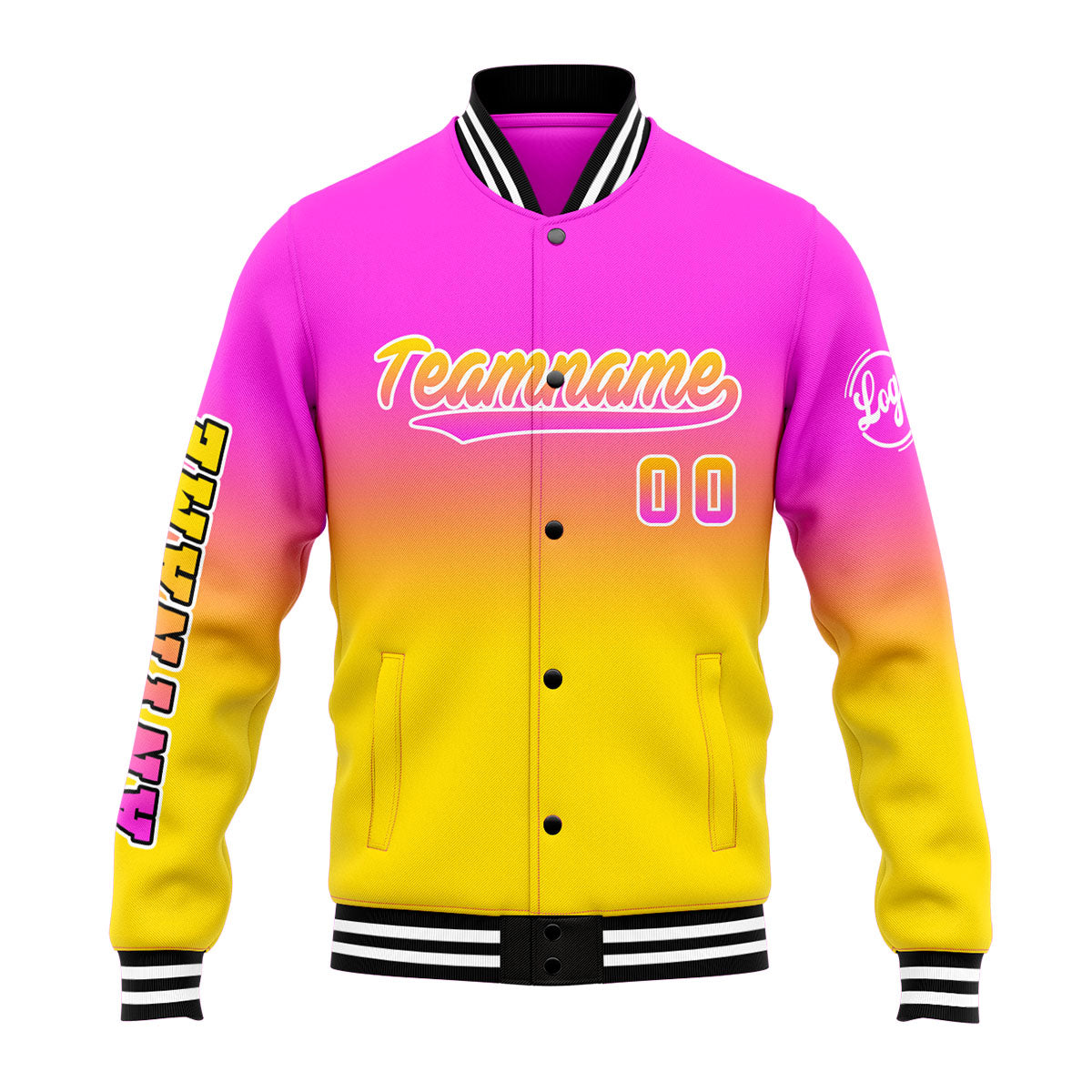 Custom Varsity Jacket Letterman Jacket For Men, Women And Youth Pink&Yellow