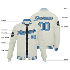 Custom Varsity Jacket Letterman Jacket For Men, Women And Youth Cream Light Blue