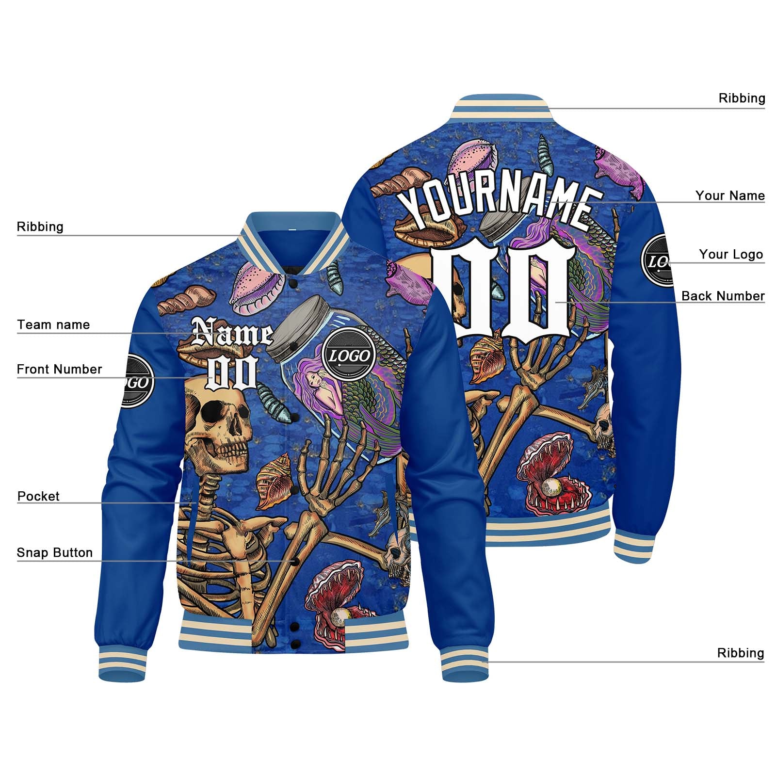 Custom Varsity Jacket Letterman Jacket For Men, Women And Youth Royal