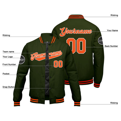 Custom Varsity Jacket Letterman Jacket For Men, Women And Youth Olive green Orange