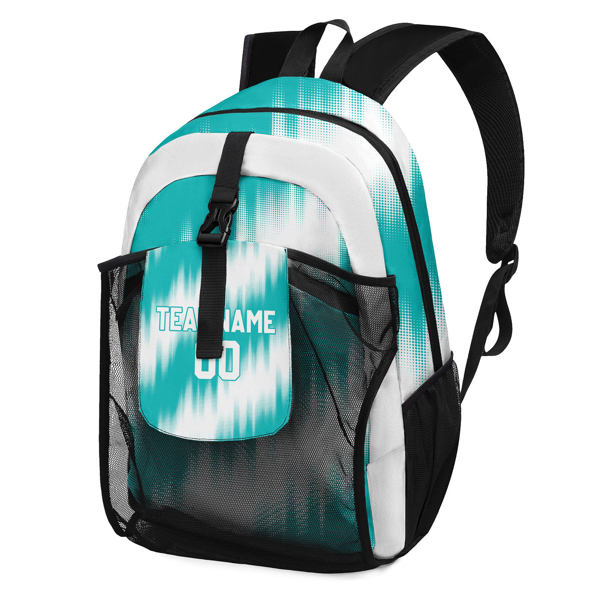 Customize Teal White Backpacks Featuring Personalized Names, Numbers and Logos