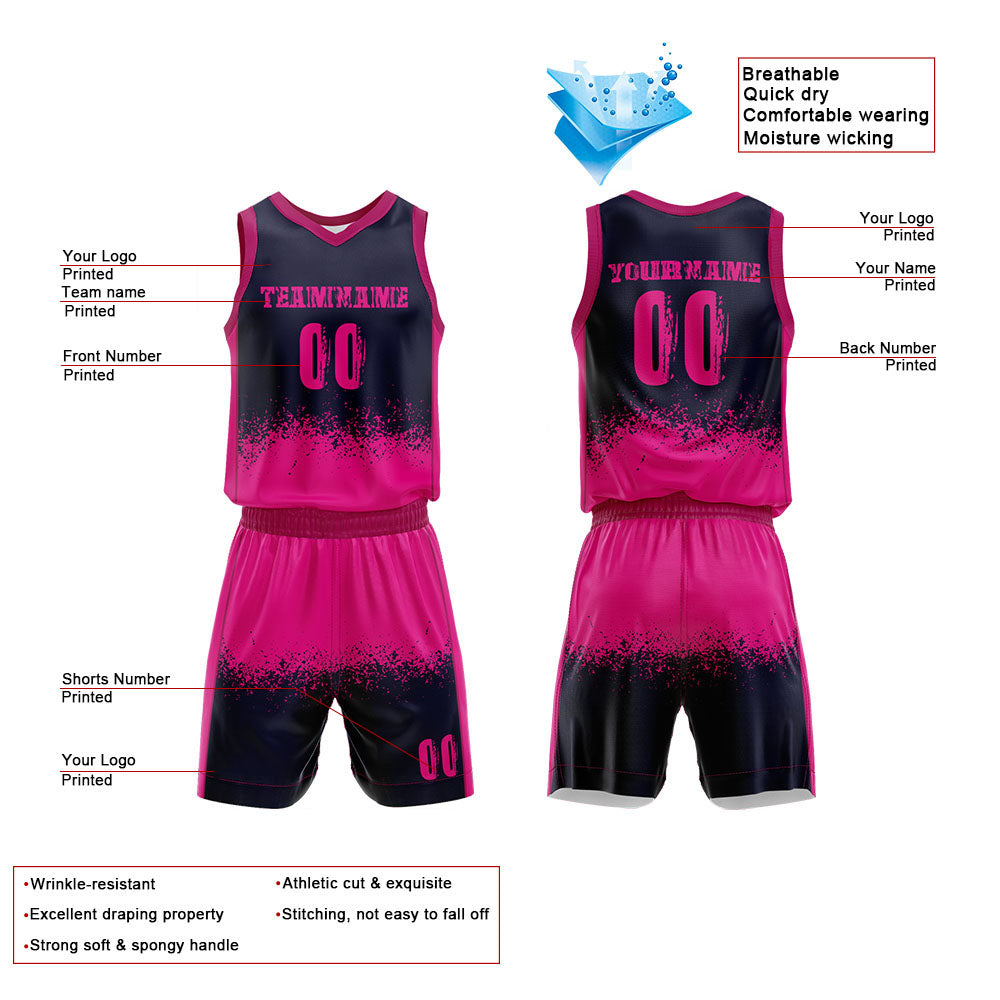 Custom Navy Hot Pink Basketball Jersey for man women uniform Suit Kids Adults Personalized Jersey