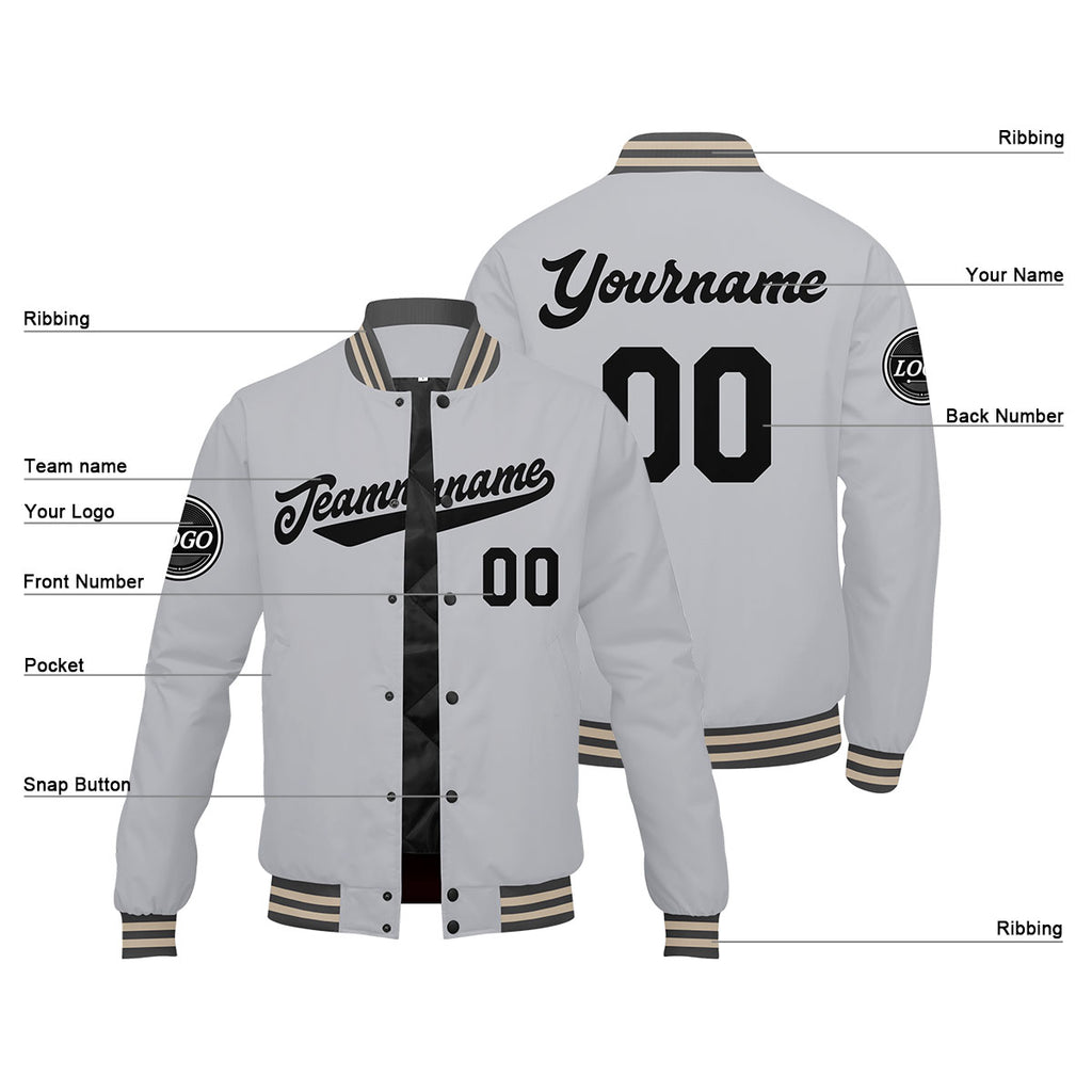 Custom Varsity Jacket Letterman Jacket For Men, Women And Youth Grey Black