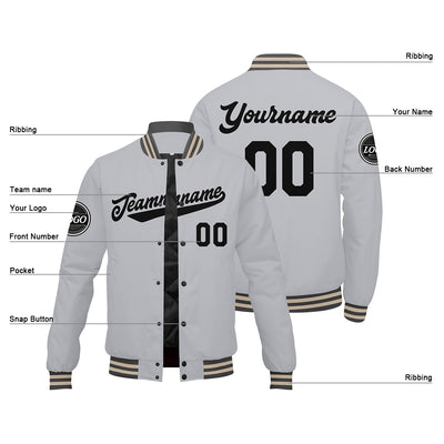 Custom Varsity Jacket Letterman Jacket For Men, Women And Youth Grey Black