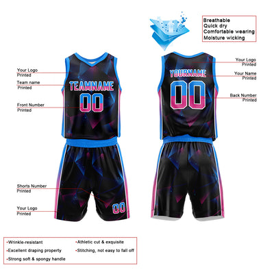 Custom Black-Blue-Pink Basketball Jersey for man women uniform Suit Kids Adults Personalized Jersey