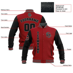 Custom Black Red Grey  Waterproof Varsity Jackets Personalized Stitched Name Number Logo to Letterman Jackets