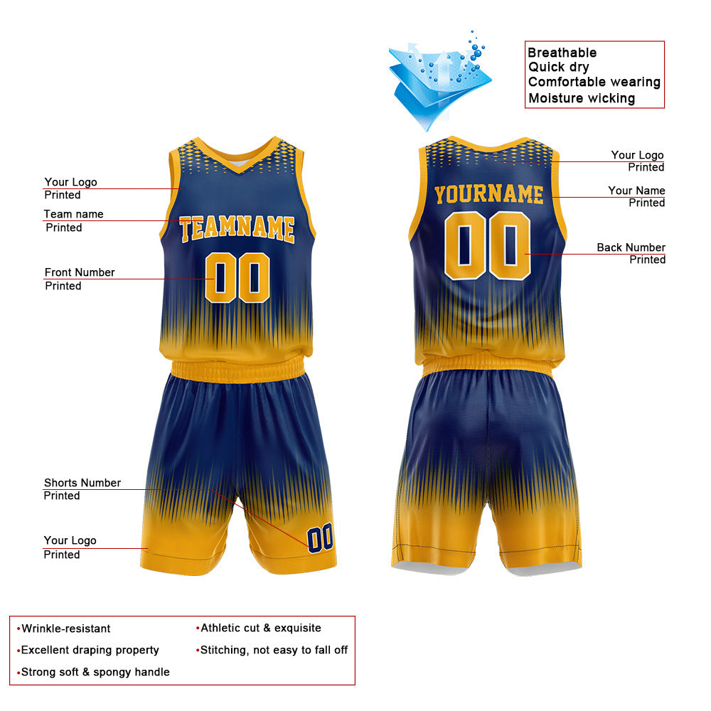 Custom Navy-Yellow Basketball Jersey for man women uniform Suit Kids Adults Personalized Jersey