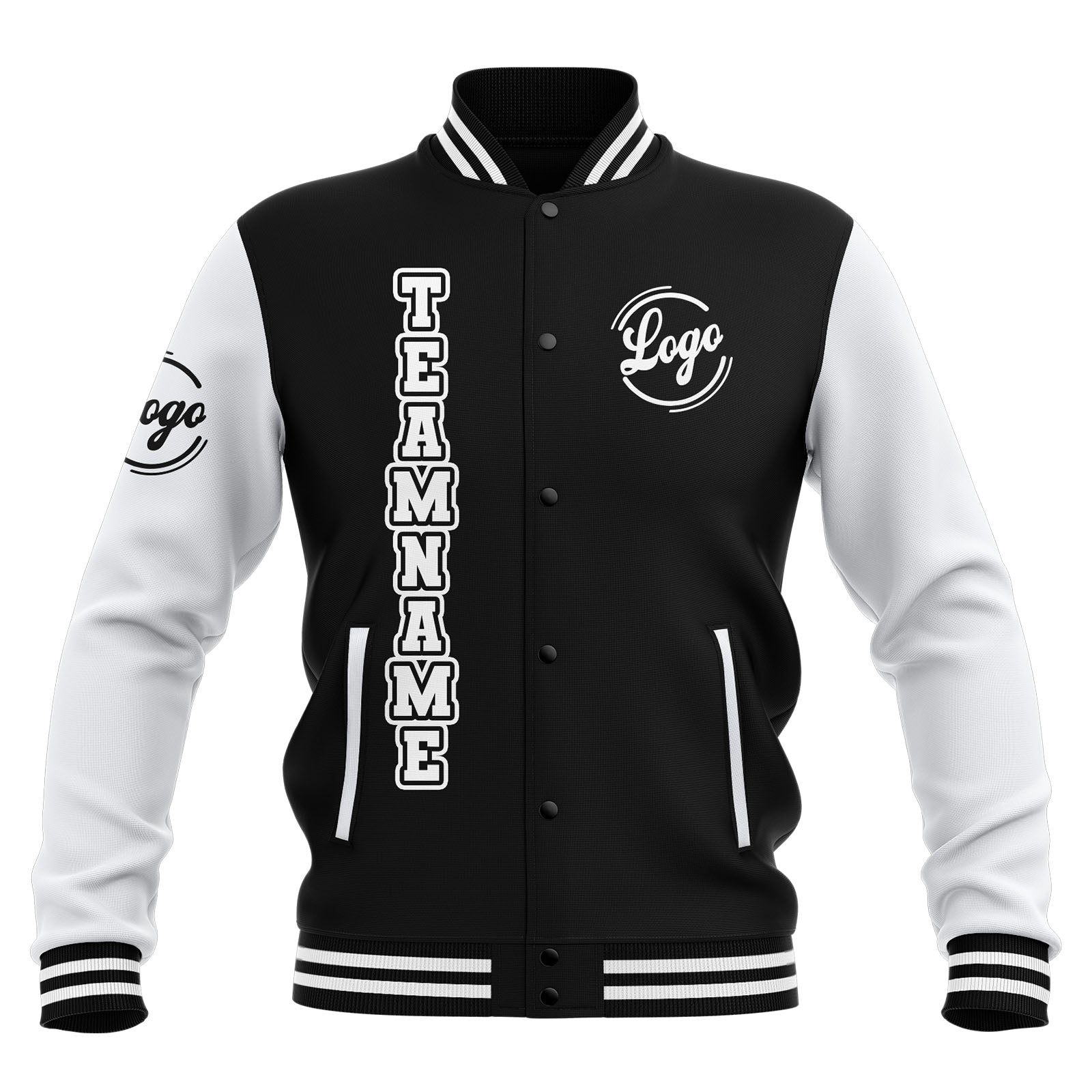 Custom Black White Waterproof Varsity Jackets Personalized Stitched Name Number Logo to Letterman Jackets