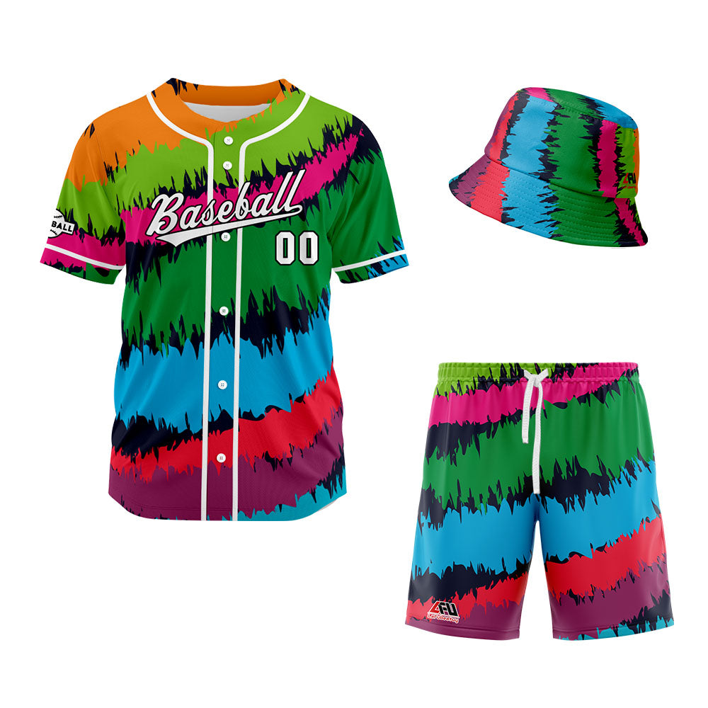 Custom Hawaiian Baseball Jersey and Shorts Set 2 Pieces Print Beach Suit with adults and kid for Bucket Hats