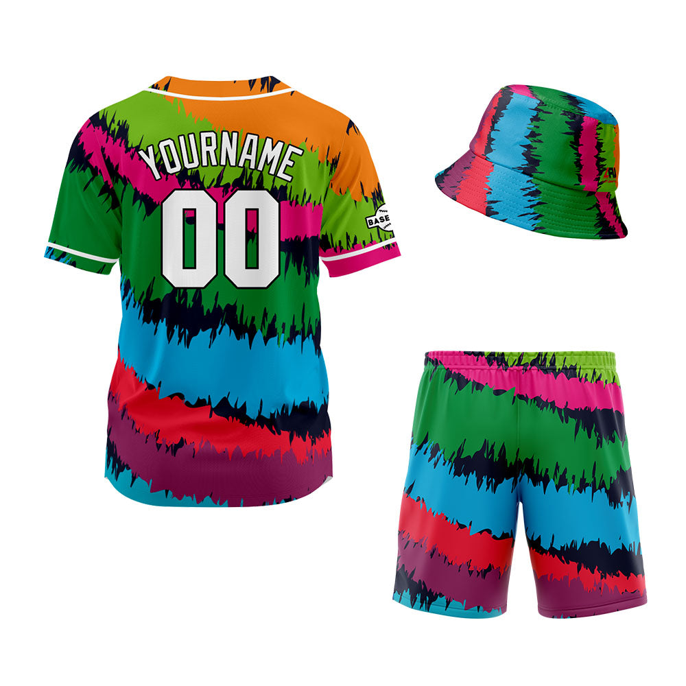 Custom Hawaiian Baseball Jersey and Shorts Set 2 Pieces Print Beach Suit with adults and kid for Bucket Hats