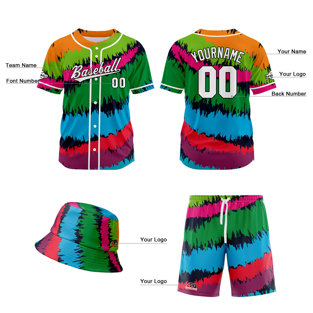 Custom Hawaiian Baseball Jersey and Shorts Set 2 Pieces Print Beach Suit with adults and kid for Bucket Hats